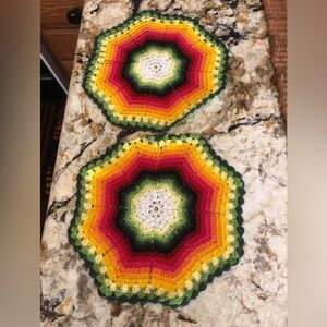 Multicolor rainbow Crochet Doilies potholders  - Set of 2